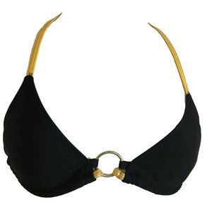 Old Navy String Bikini Top Extra Small Black Gold Triangle Metal Ring String
